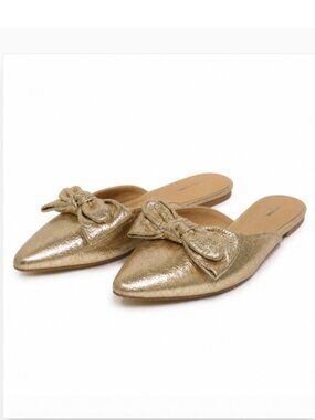 LOFT METALLIC GOLD MULES BOW FLATS 9.5